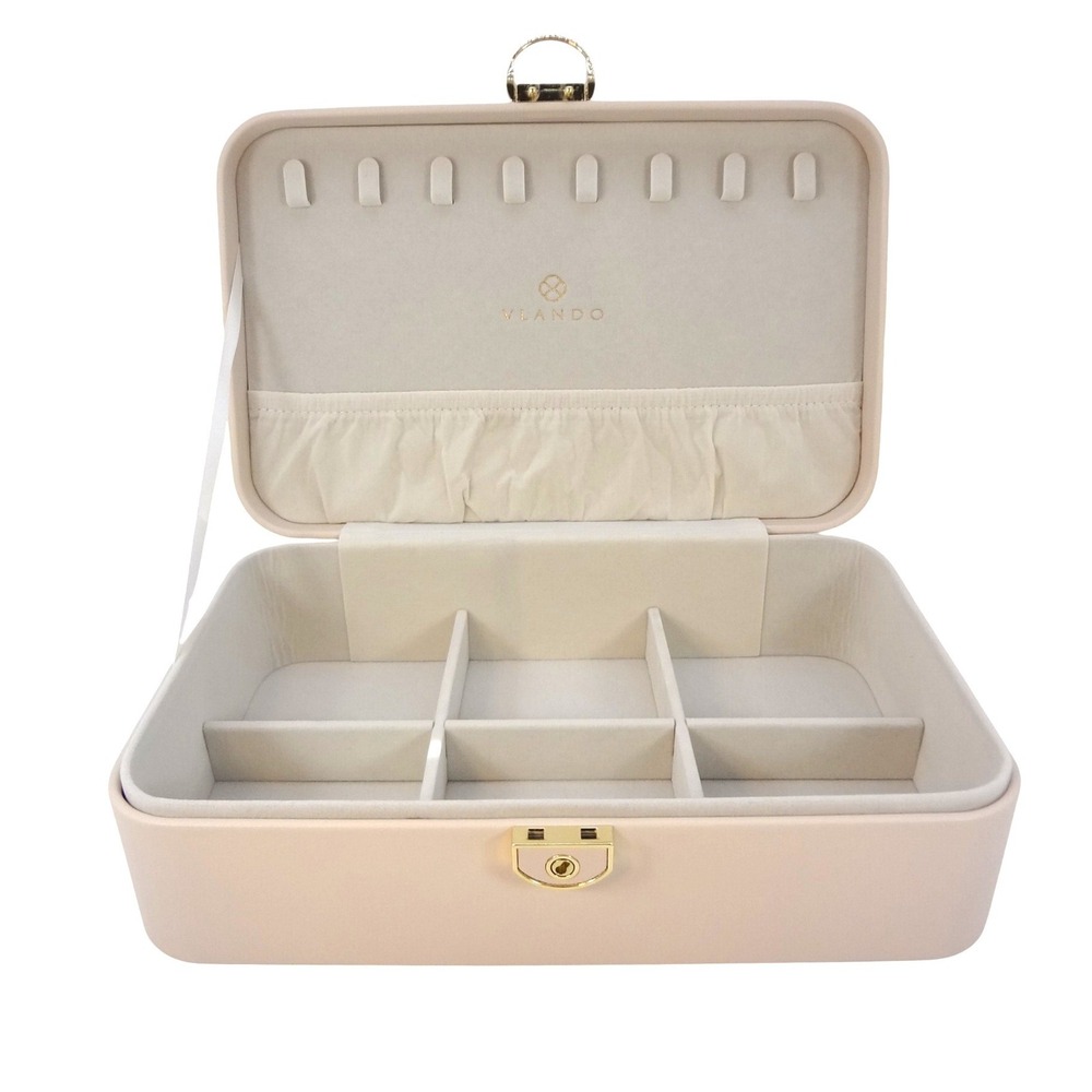 Vlando Pink Faux Leather Jewelry Box with‎ Lock and Key Removable Tray